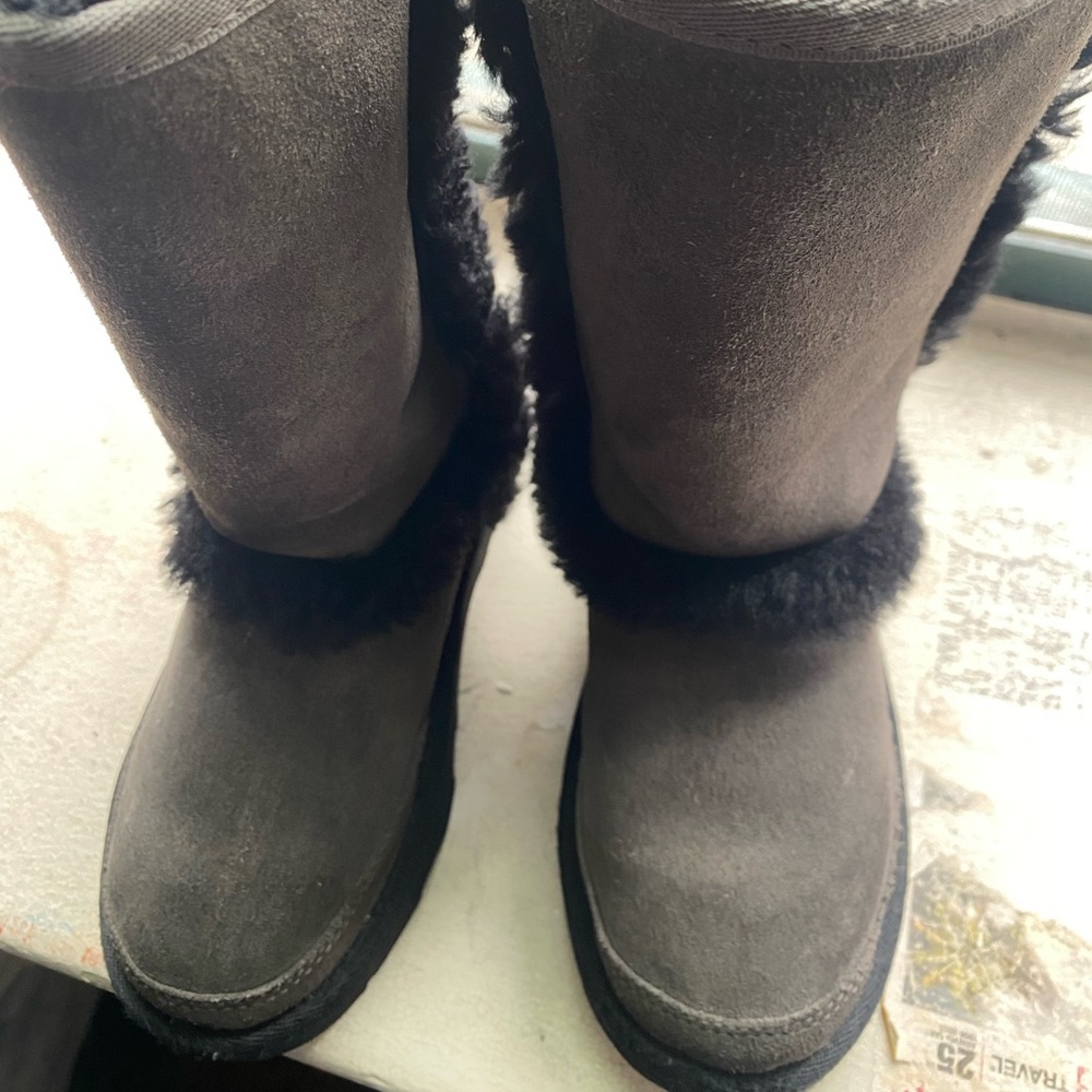 UGG Kids Tall Shearling Boots in Dark Brown with Black Trim